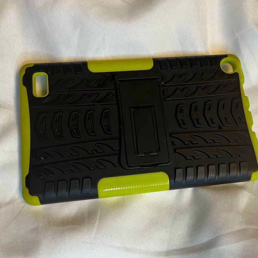 Rugged Black & Lime Green Tablet Case with Kickstand #87
